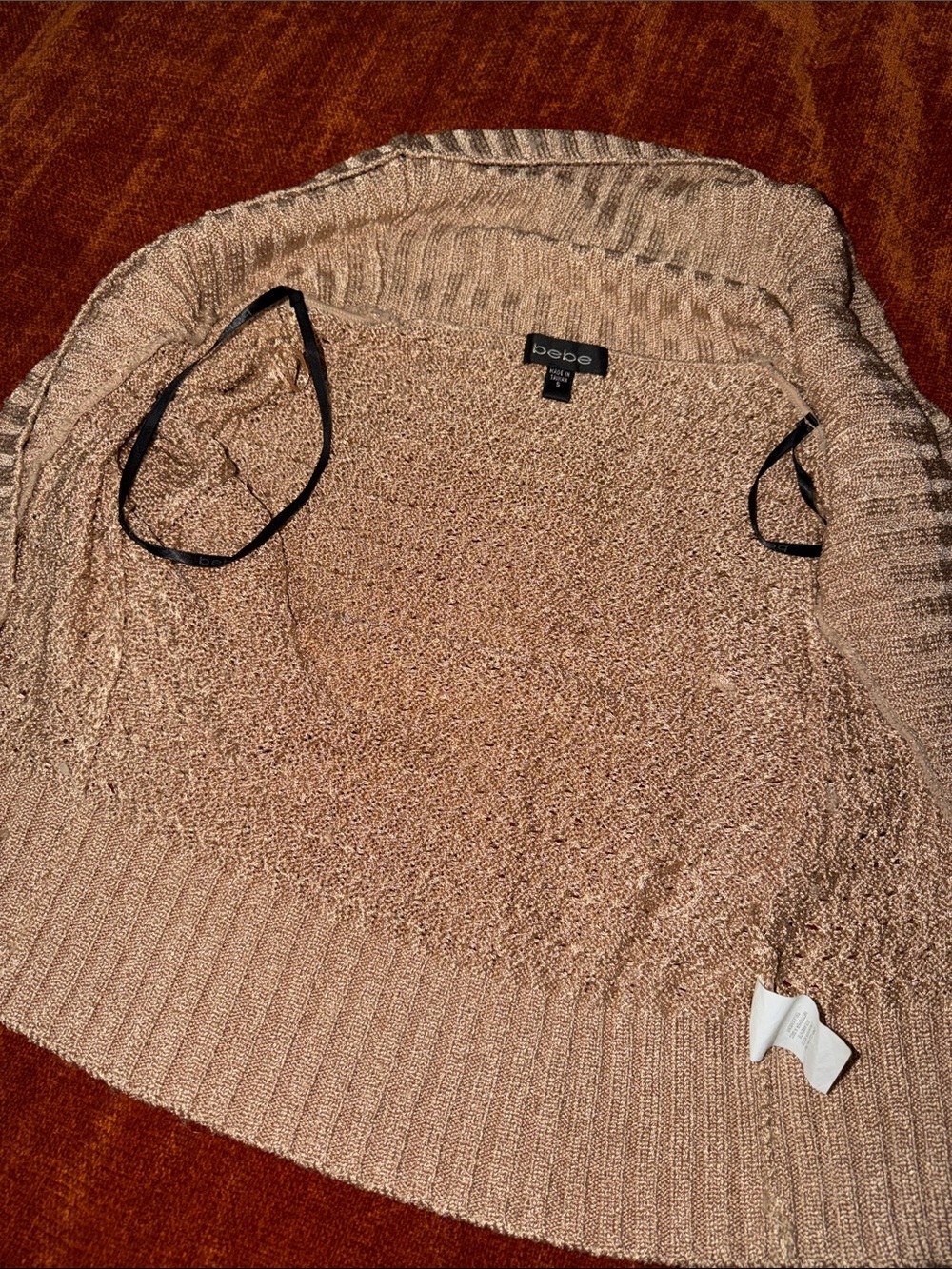 bebe Metallic RoseGold Knit Shawl Collar Cardigan with Gold Buttons | S | Used - Picture 9 of 13